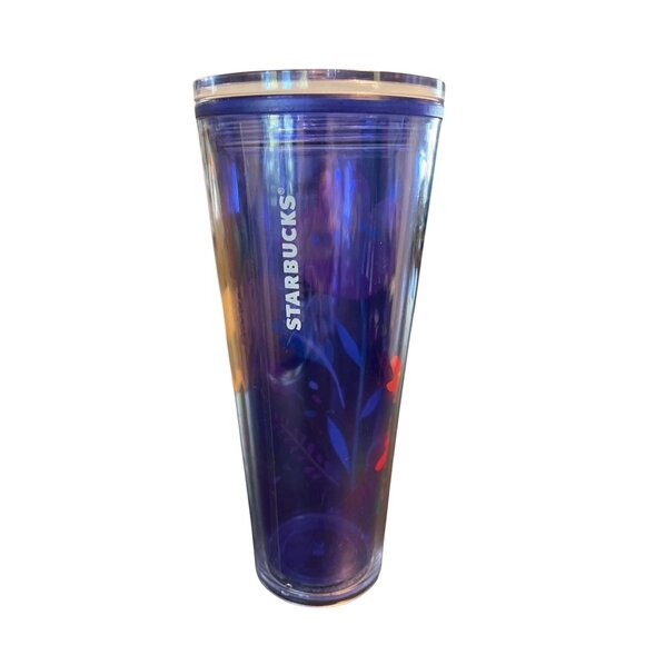 Starbucks 2018 Floral Clear Blue 24 Oz Tumbler With Lid No Straw BPA-Free - Picture 3 of 5